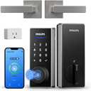Philips WiFi Smart Lock with Handle, Fingerprint Keyless Entry Door Lock with WiFi Bridge, Smart Locks for Front Door with Handle Set, APP Remote Control, Work with Alexa&Google Assistant, Auto-Lock