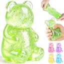 4 x Glitter Bear Squishy Toy, Bear Stress Balls, Squeeze Toys for Kids Adults, Anxiety Relief Sensory Toys Party for Favors Birthday Gifts (A-Green)