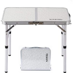 Folding Camp Table Small, 24''L x16''W with Adjustable Height Legs, Indoor Outdoor Lightweight Portable Aluminum Dining Table for Picnic Camping 2-Feet2 Heights 10"/19" (24"L x 16"W x 24"H, White)