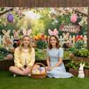 Happy Easter Backdrops Decorations, Spring Bunny Grassland Rustic Photography Banner Background, Jesus Easter Spring Eggs Banner Party Decorations Supplies 71 x 43 Inch