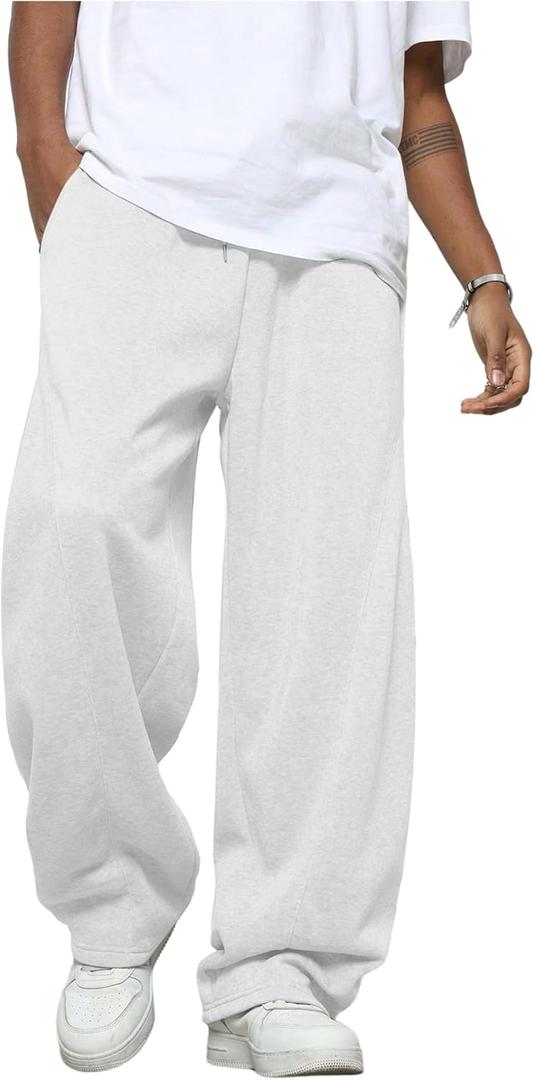 GORGLITTER Men's Wide Leg Sweatpants Baggy Double Waisted Streetwear Track Sweat Pants Joggers Casual Work (White, L)