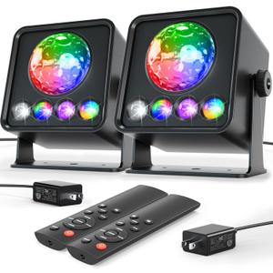 2-Pack Sunset Lamp Disco Ball Party Lights - Sound Activated LED Strobe & Stage Lights for Home Parties, Weddings, Bars, Clubs, Karaoke, Halloween, Christmas & Wall Dcor (Enhanced Dual Lighting Set)