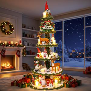Christmas Huge 6.3ft Village Display Xmas Tree Display Stand with Snow Blanket Garland String Light DIY Wooden Xmas Tree Stand Shelves for Holiday Christmas Decoration(Green Garland) Christmas Huge 6.3ft Village Display Xmas Tree Display Stand with Snow Blanket Garland String Light DIY Wooden Xmas Tree Stand Shelves for Holiday Christmas Decoration(Green Garland)
