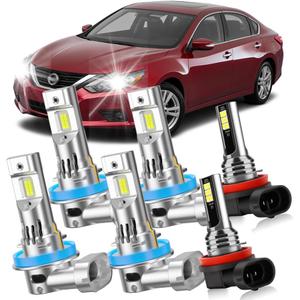 LED Light Bulb Combo for Nissan Altima 2007-2018, H9/H11 High Beam, H11 Low Beam and H11 Fog Lights, 6000K White, 22000LM, 6-Pack