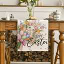 Artoid Mode Bow Bunny Eggs Happy Easter Table Runner,Seasonal Spring Flowers Carrots Kitchen Dining Table Decoration for Home Party Decor 13x60 Inch (Beige)
