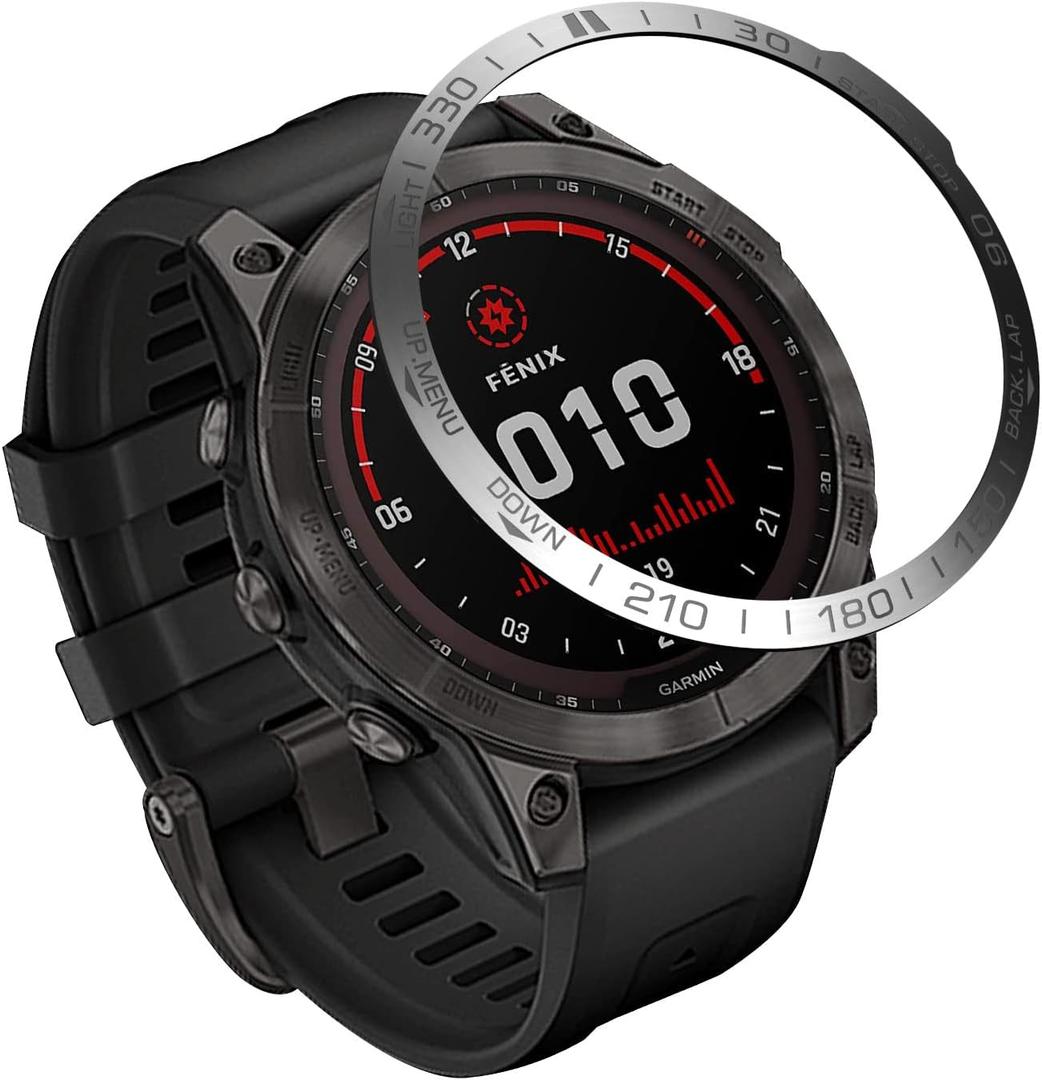Compatible for Garmin Fenix 7X 51mm Watch Bezel Ring, Stainless Steel Polished Adhesive Cover Anti-Scratch Protector Cover Ring for Garmin Fenix 7X Sapphire Solar (Silver)