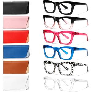 6 Pack Reading Glasses for Women Blue Light Blocking Computer Square Readers with Spring Hinge (Mix Color, 0.00, x)