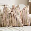 FUTEI Pack of 2 Boho Throw Pillow Covers 18x18 Inch, Brown Red | Double-Sided Chenille Woven Jacquard,Hidden Zipper,Machine Washable,Pilling-Resistant,Colorfast,Insert Not Included.