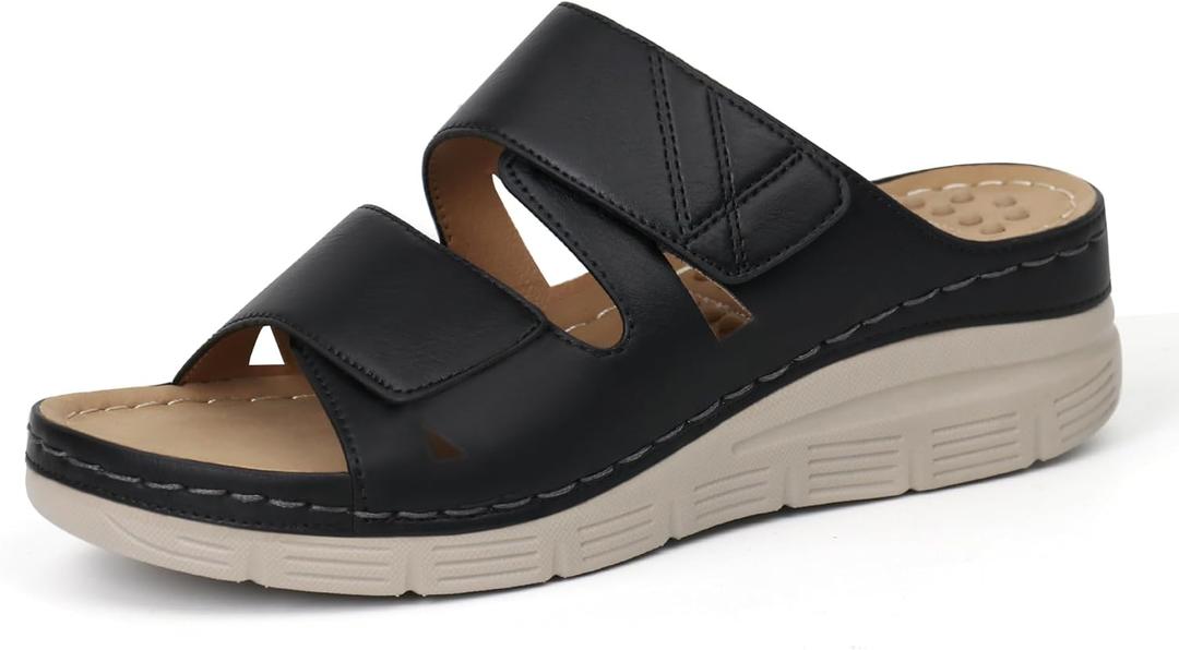 Ortho+rest Women Arch Support Slides Orthotic Walking Sandals Orthopedic Sandals (8, Black)