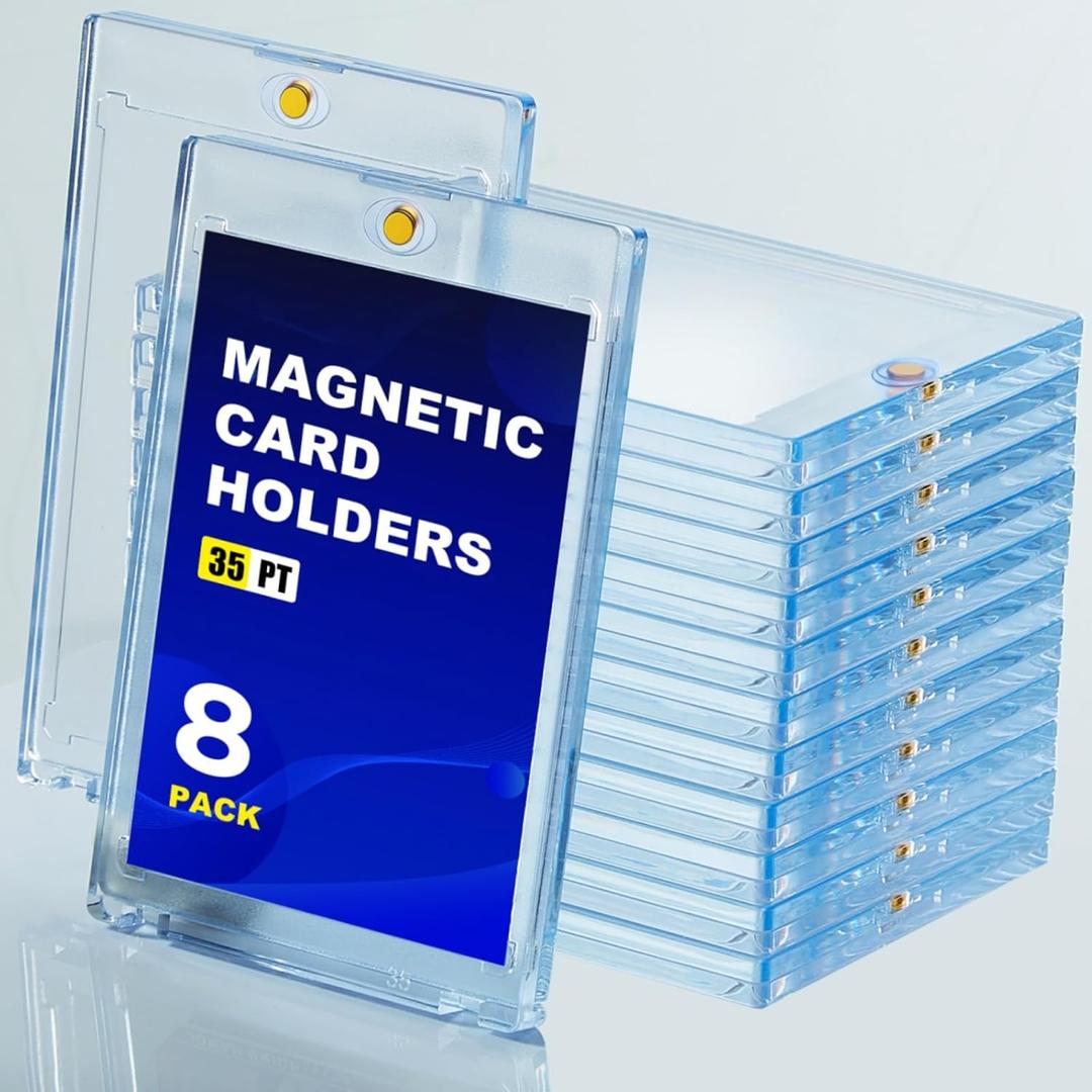 35Pt Magnetic Card Holders 8 Pack Hard Plastic UV Protection One-Touch Sleeves for Baseball, Gaming, MTG, Sports, Trading Display and Card Protection