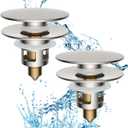 Hibbent 2 Pack All Metal Upgraded Bathroom Sink Stopper, Universal Pop Up Sink Drain Strainer, Brass Bullet Core Push Type Stopper for 1.1''~2.3''' Basin, Anti Clogging Drain Filter, Brushed Nickel