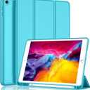 iMieet iPad 9th Generation Case 2021/iPad 8th Generation Case 2020 10.2 Inch with Pencil Holder, iPad 7th Gen 2019 Case with Soft Baby Skin Silicone Back, Auto Wake/Sleep Cover (Cyan)