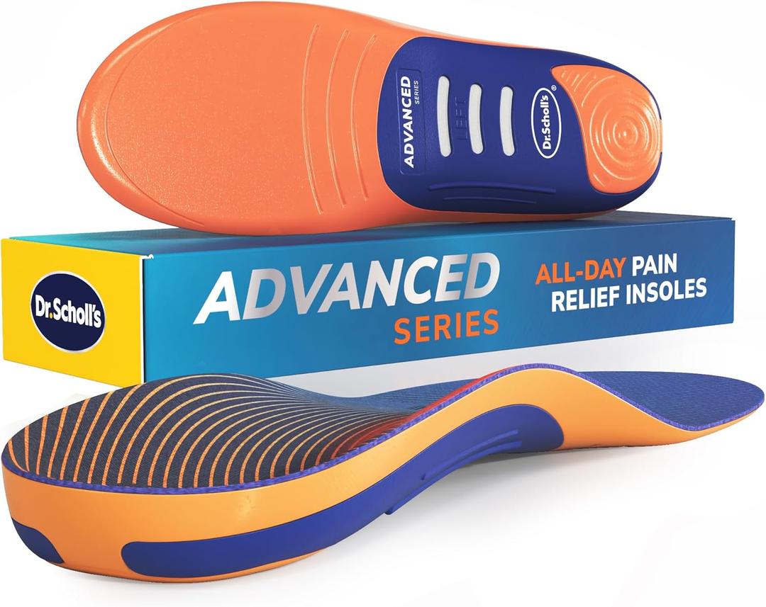 Dr. Scholls Advanced Pain Relief Insoles for Men Women, Heavy Duty Orthotics Inserts for Work Shoes & Boots, Plantar Fasciitis & Arch Support, Flat Feet, Shock-Absorbing, Supports up to 340 lbs (E) MEN 8.5-9 | WOMEN 9.5-10)