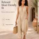 Likemary Halter Top Harem Jumpsuits for Women - Comfy One Piece Romper with Pockets - Sexy Boho Vacation Outfit for Summer (Beige) One Size