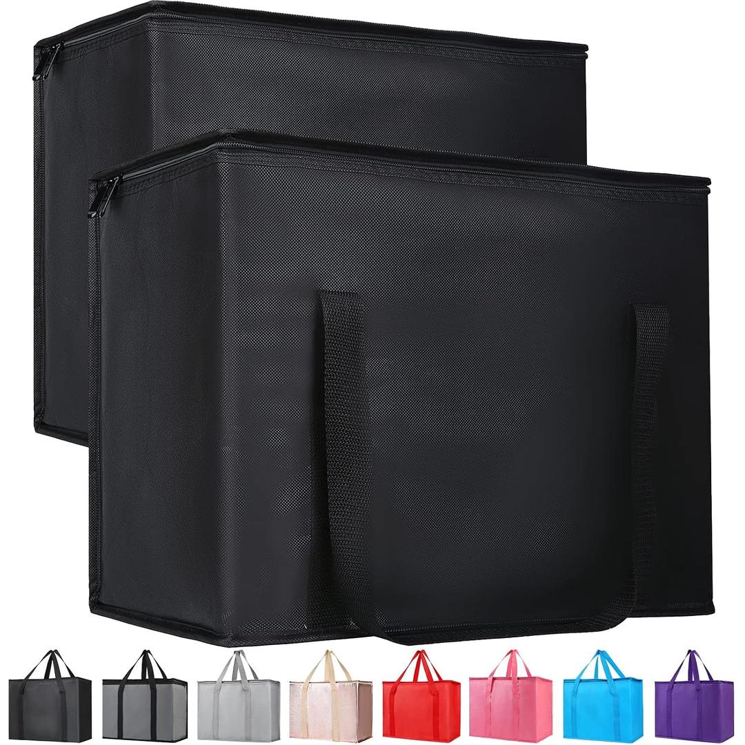 Bodaon 2-Pack Insulated Reusable Grocery Bag Heavy Duty Thermal Tote, X-Large for Frozen Foods Cold Storage, Travel Cooler Shopping Transport Hot Food Delivery, Collapsible Insulated Bags, Black