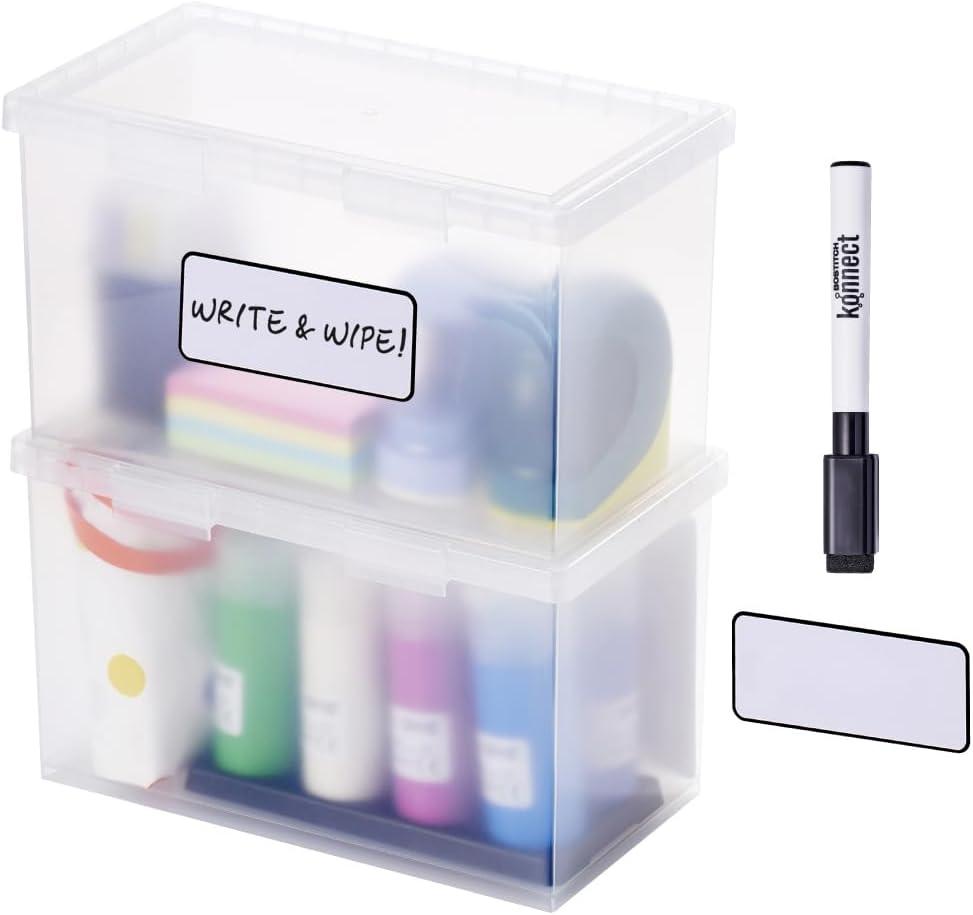 Bostitch Konnect Storage Containers with Lids, Organizer, Clear Plastic Box, Stackable Nesting Bins, Large, 2 Pack