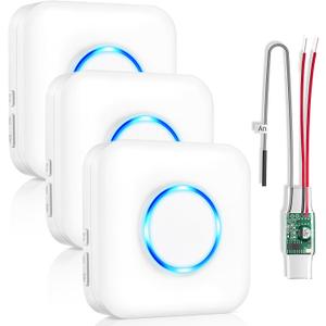 Wireless Doorbell Extender with Receiver Connects to Existing Hardwired Doorbell into Wireless Door Bell with 656 FT Range, 58 Chimes and 5 Volume Levels for Garage/Basement (1 Extender 3 Receiver