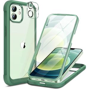 Miracase Glass Series for iPhone 12/12 Pro Case 6.1 inch, Upgraded Full-Body Rugged Phone Bumper Case Cover with Built-in 9H Tempered Glass Screen Protector and Camera Protector, Green