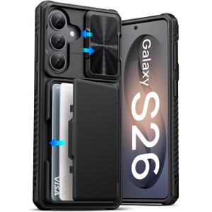 ATATOO for Samsung Galaxy S26 Case Wallet, Built-in Card Holder (3-5 Cards) [RFID Blocking] & Slide Camera Cover, Military Grade Protection, Rugged Protective Phone Cover Case for Galaxy S26, Black