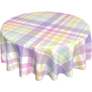 BETGINY Easter Checkered Tablecloth Round 60 Inch,Colorful Buffalo Plaid Table Cloth,Stain Resistance Polyester Spring Holiday Table Covers for Kitchen Dining Parties Picnic
