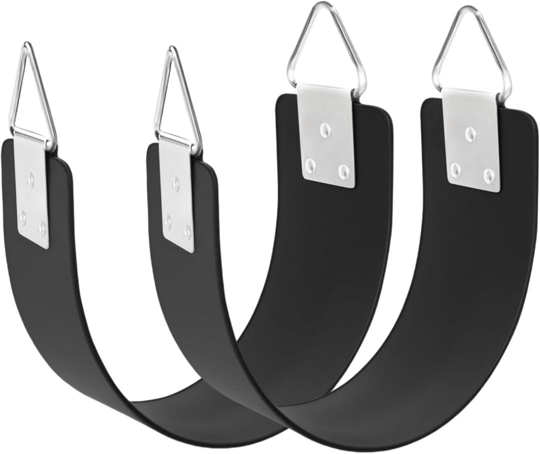 2 Pcs Swing Seat with Metal Triangle Ring 30.4 x 5.9 Inch, Support 300lb, Heavy Duty Swing Set Replacement Accessories for Kids & Adults Outdoor, Playground,Trees, Backyard (Black)
