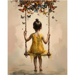 Whimsical Girl Paint by Numbers Kit for Adults - DIY Girl on Swing with Butterflies Painting on Canvas, Acrylic Paint Set, Suitable for Beginners, Art for Home Decoration or Gifts(16X20IN Framed)