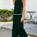 Gardenwed Women's Two Piece Outfit, Cap Sleeve Top and Wide Leg Pants Elegant Summer Set with Trim Design (XXL)