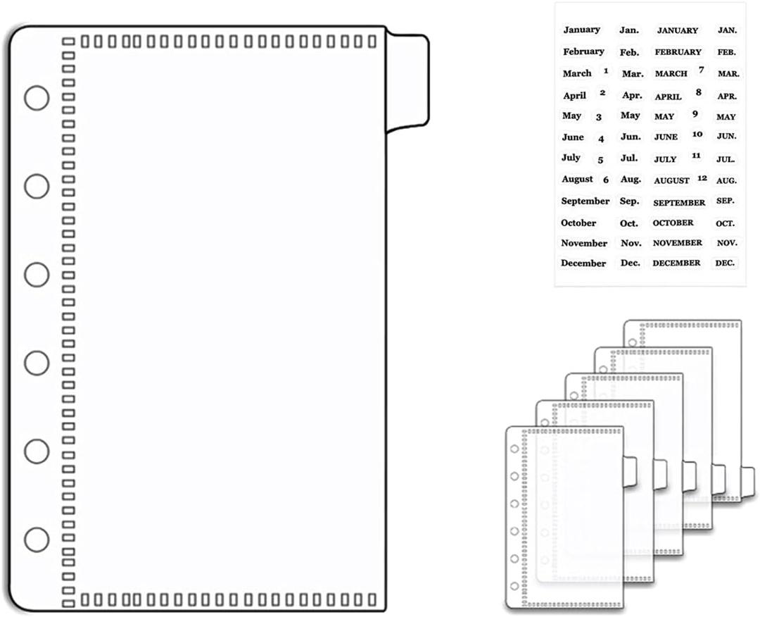 NatSumeBasic 6 A7 Binder Pockets Dividers Zipless 6 Tab Cash Stuffing Envelopes Clear Planner Inserts with Label Stickers for 6 Ring Budgeting Binder Accessories (A7)