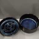 Havniva Ceramic 1.6 Cup Raised Slow Feeder Dog Bowl Set, Elevated 7.3inch Bowl and 8.2inch Dish with Acacia Wood Stand for Medium and Large Dog(2 x Starry Sky+ Stand)