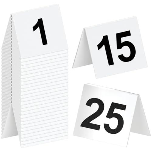 Restaurant Table Numbers 1-25 White, Tent Table Numbers (3 in x 3.5 in)