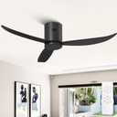 52" Flush Mount Ceiling Fan No Light with Remote Control, Modern Low Profile Ceiling Fan without Light, 3 Blades/6-speed/Timer/Quiet DC Motor, for Bedroom Living Room Kitchen Patio (Matt Black)
