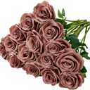 15pcs Dusty Rose Artificial Flowers Roses Fake Silk Flowers Faux Long Stem Artificial Roses for Wedding Party Bridal Show Decorations (VASE is NOT INVLUDED)