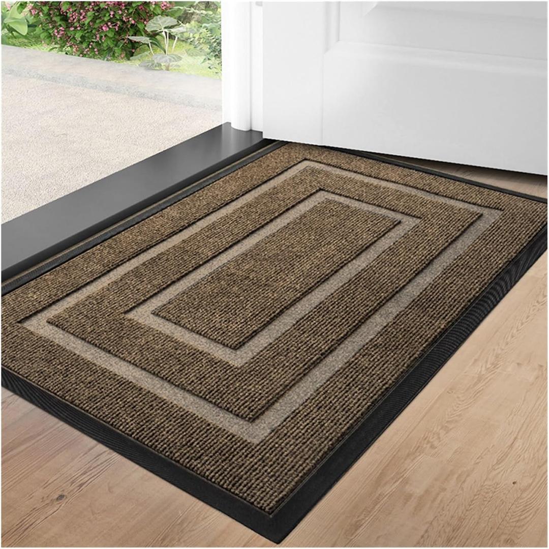 Front Door Mat Durable Low Profile Welcome Mat Heavy Duty Waterproof Stain Resist Doormats for Entrance Home(Brown,60x 90cm)