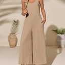 Cicy Bell Womens Casual Wide Leg Jumpsuits Summer Spaghetti Strap Sleeveless Cut Out Loose Long Pant Rompers with Pockets (Beige, L)