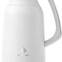 IDEUS Thermal Coffee Carafe 68oz (2,000ml), Stainless Steel Double Wall Insulated Vacuum Flask, Water Jug Coffee Server and Beverage Dispenser, Heat and Cold Retention (White-Silver, 68oz (2,000ml))