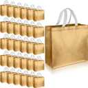 Eccliy 60 Pcs Reusable Gift Tote Bags Housekeeping Appreation Grocery Shopping Bag with Handles for Bridesmaid Wedding(Gold)