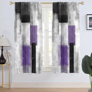 AAtter Purple Grey and Black Window Curtain Abstract Gray White Lavender Geometric Lilac Violet Silver Living Room Bedroom Window Drapes Treatment Fabric 1 Pair Home Decor, 52" W x 63" L, Modern (52"W x 63"L (Pack of 2), Purple)