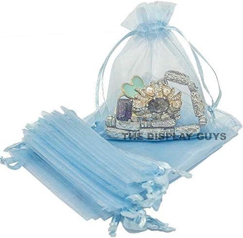 TheDisplayGuys 100-Pack 4x6 Blue Sheer Organza Gift Bags with Drawstring, Jewelry Candy Treat Wedding Party Favors Mesh Pouch