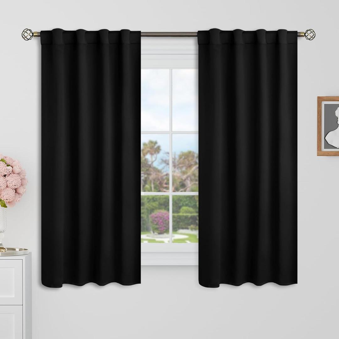 BGment Blackout Curtains 48 Inch Length for Cafe - 34 x 48 inch Curtains Rod Pocket and Back Tab Thermal Insulated Room Darkening Curtains for Kitchen/Bedroom, 2 Window Panels, Black