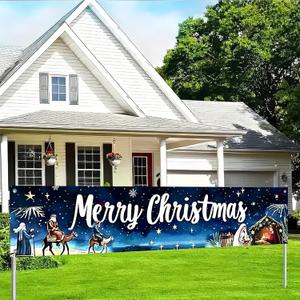 Merry Christmas Banner Nativity Scene Decor Backdrop 78x17 Inches Festive Holiday Party Wall Decor Outdoor Indoor Welcome Banner Wall Hanging for Party Decoration Supplies