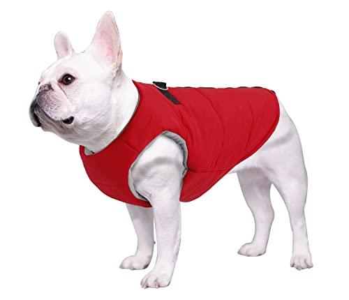Geyecete Dog Bulldog Clothes Dog Cotton Padded Coat Thick Winter Warm Vest Waistcoat Cold Weather Jacket Clothing for French Bulldog Coat-Red-XL