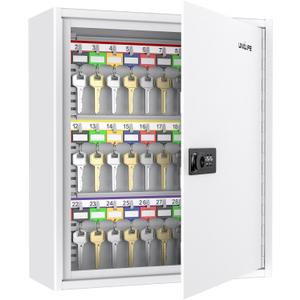 Uniclife 60 Position White Key Cabinet Steel Security Storage Box with Combination & Key Lock, Resettable, Digital, Adjustable Racks, Colorful Labels & Hooks