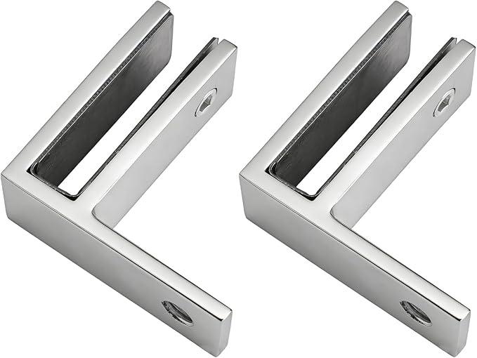 Railing Wall to Glass Clamp, 2PCS 90 Degrees Glass Clips Aluminum Alloy Glass Shelf Support Bracket, Glass Holder Connector for 10-12mm Thick Glass, Silver