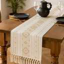 Crisjanggo Table Runner 14 x 90 Inches Long Boho Rustic Decor with Tassels Modern Farmhouse Table Runner for Holiday Party Weddings