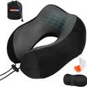 Airplane Pillow, Travel Neck Pillow with Memory Foam - Adjustable Buckle & Machine Washable Cover for Flights, Car, Office - Includes Eye Mask & Ear Plugs(Black) (Black and Gray)