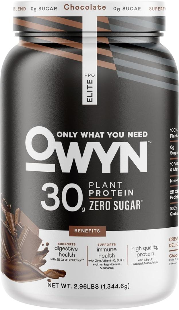 OWYN Only What You Need Pro Elite Vegan 30g Plant-Based High Protein Powder, Zero Sugar (Dark Chocolate, 2.9 lbs) (2.96 Pound (Pack of 1)), BB Date: 02/07/27