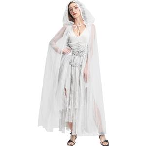 Women Zombie Bride Costume, Ghost Bloody Dress Cape Veil Headband Corpse Scary Outfit for Halloween Dress Up, Size: M