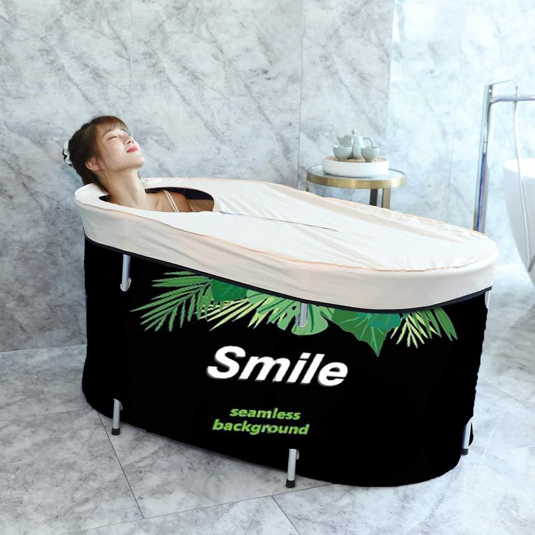 BDL Portable Folding Bathtub Soaking Bath Tub, Separate Family Bathroom SPA Tub for Adult, BDL Freestanding Bathtub for Shower Stall, Thickening with Thermal Foam to Keep Temperature Green Leaf