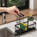 BSHG King Black Sponge Holder for Kitchen Sink, Sink Caddy Organizer with High Brush Holder, Kitchen Countertop Organizers and Storage Essentials,rustproof Stainless Steel(1Sink Caddy + 2 Sponges)