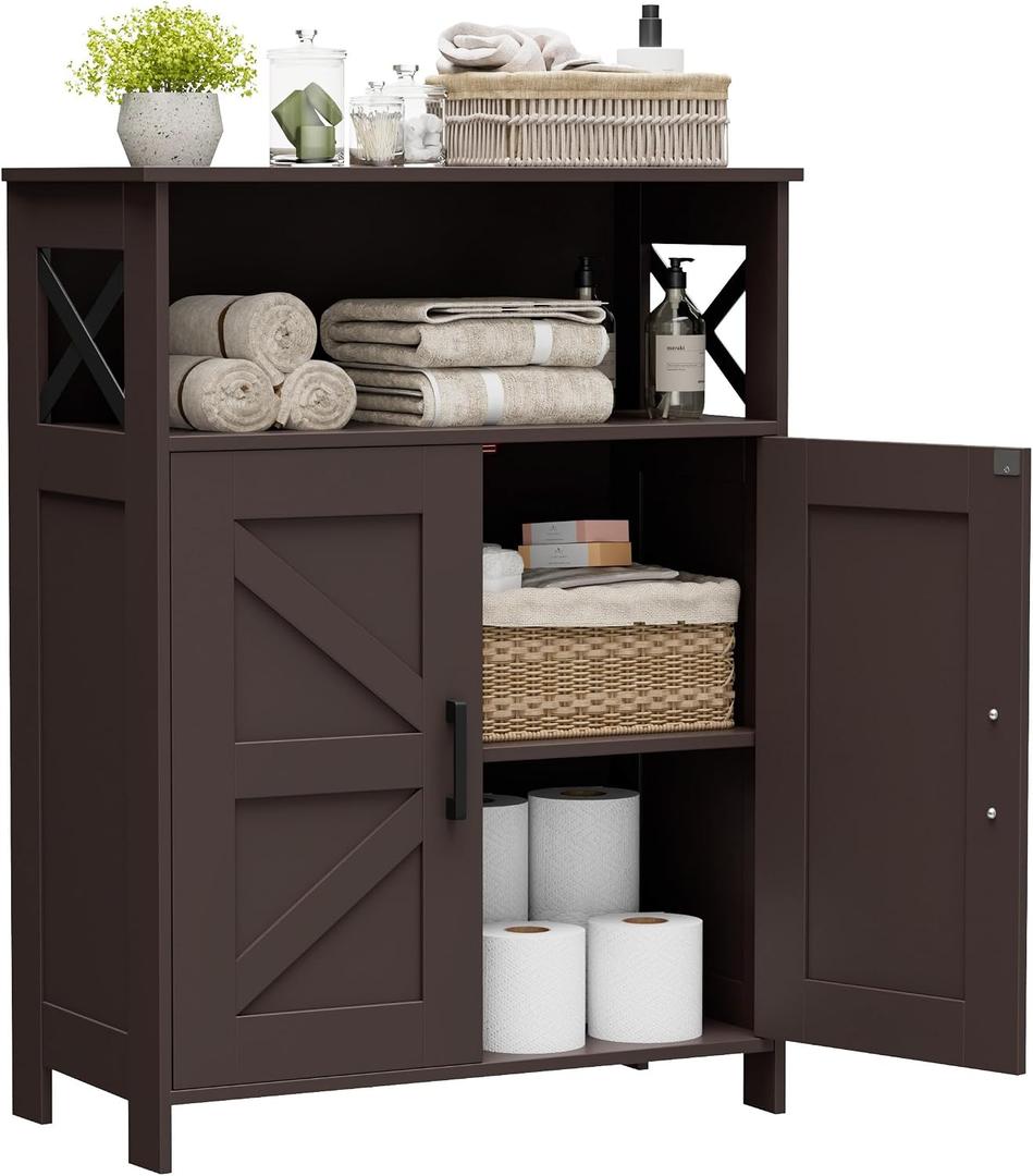 Homhedy Farmhouse Bathroom Storage Cabinet with Doors, Small Floor Cabinet, 11.8"D x 23.6"W x 31.5"H